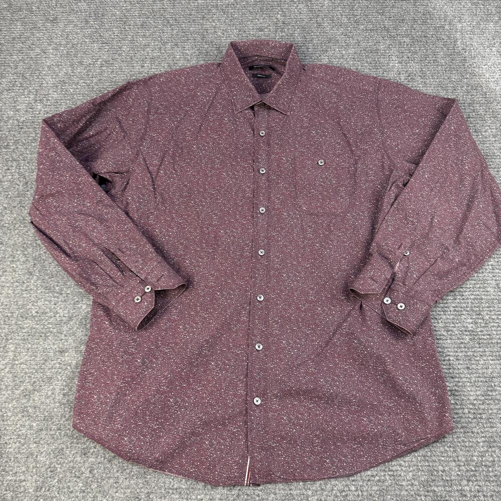 Bugatchi Shirt Mens XL Maroon Speckled Long Sleeve Cotton Button Front